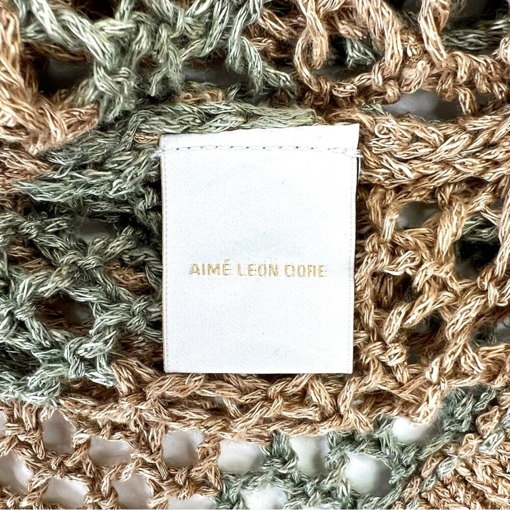 Aime Leon Dore Loose Knit Striped Brown Green Linen Mesh Knit Crewneck Sweater - Picture 6 of 8